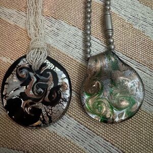 Set of 2 Necklaces with Hand Blown Glass Pendants